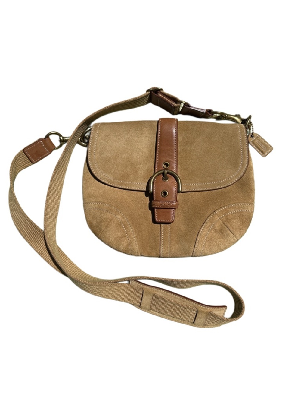 Coach Vintage 2004 Y2K Soho Crossbody Tan Suede with Brown Leather Trim 4743